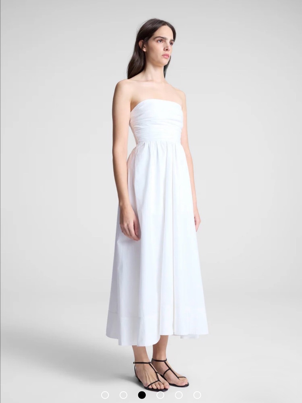 A.L.C. Strapless White Midi Dress with Ruched Bodice